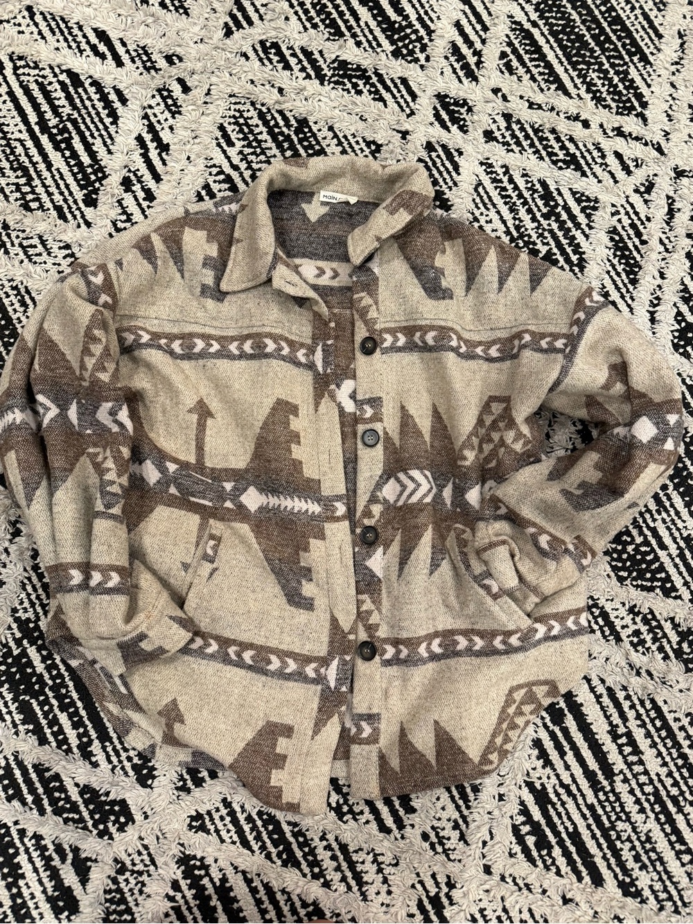 Main Strip Neutral Aztec Knit Cardigan in Beige and Brown